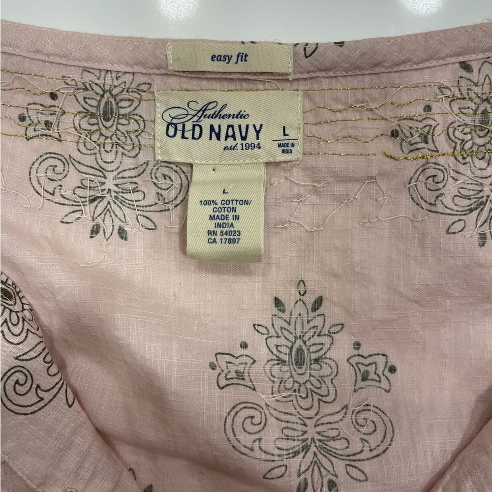Old Navy Pink Boho Blouse Large Sequined Long Sleeve Top Easy Fit - Picture 7 of 7